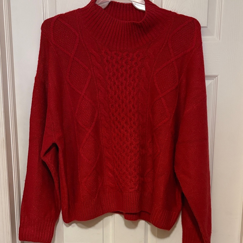 GAP Cranberry Red Cable Knit Turtleneck Sweater
